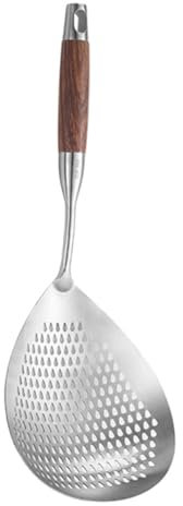 HEMOTON Edelstahl Nudelsieb Löffel Mit Holzgriff Praktischer Küchensieb Für Pasta Und Gemüse Spülmaschinenfest Leicht Und Hitzebeständig Elegantes Design Für Jede Küche
