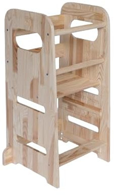 Zwergensache Lernturm für Kinder - Höhenverstellbar, Kippsicher, aus Naturholz - Kinder 1 bis 5 Jahre