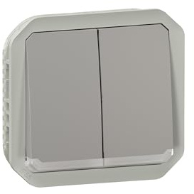 LEGRAND, Plexo New 069526L Interrupteur double pour pièces humides/double bouton-poussoir + bouton-poussoir et contact inverseur, lumineux, produit co