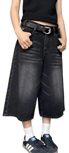 Pantaloncini da Uomo Corti Baggy Jeans Jorts Y2K Baggy Ragazzi Hip Hop Skater Pantaloni Jeans Bermuda Jeans Pantaloncini Baggy Casual Loose Fit Hip Hop Skateboard Denim Shorts Y2K(Black,XXX-Large)