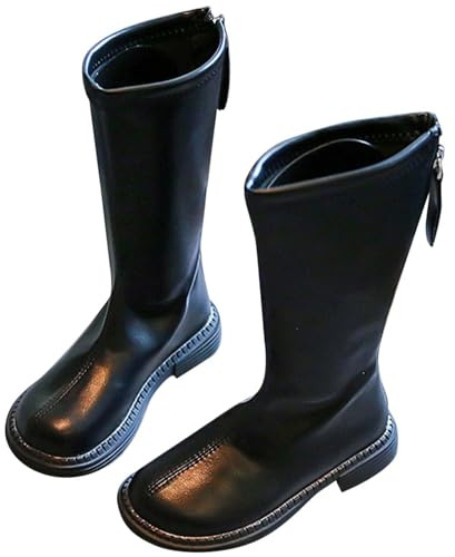 QIeAny Bottes D'équitation Pour Filles (26-36), Respirantes/Sans Frottement Des Pieds, Fermeture Éclair Au Dos/Hauteur Du Genou, Semelle Antidérapante/En Caoutchouc, Pour L'automne,31,Black