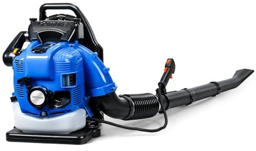 yoakaiax Soffiatore per foglie a benzina da 75,6 cc, soffiatore a gas alimentato a gas, soffiatore per foglie a zaino a 4 tempi, soffiatore a gas 750 CFM, soffiatore manuale per la cura del prato, blu