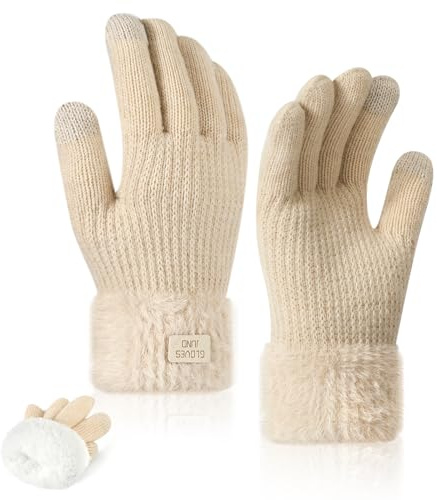 TAGVO Guantes de Punto Invierno para Mujer, Guantes Táctiles Térmicos de Lana con Forro Polar Suave, Guantes de Touch Screen Elástico, Guantes Regalo Mujer para Esquí Ciclismo Senderismo Correr