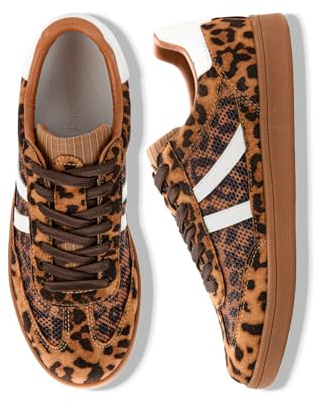 Rosella Carlie Womens Sneakers - Women's Fashion Sneakers with Removable Insole - Stylish and Lightweight Spring Shoes for Women Casual Non-Slip Lace-Up Walking Footwear (Leopard,9)