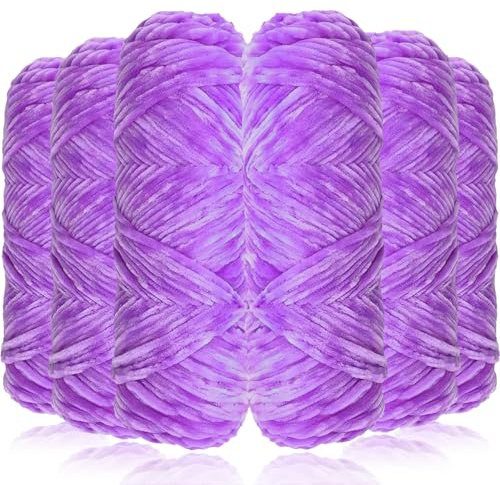 Exquilnova 6 Pack Chunky Yarn for Hand Knitting,Multiple Colors Chenille Yarn for Knitting & Crochet,Soft Chunky Wool for Blankets,Cushion,Scarves,Pet Beds,Bags,Hats,Sweaters(Light Purple)
