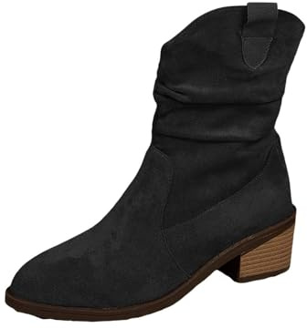 Generiska cowboystövlar dam medium hög, stövlar dam klack traditionella stövlar blockklack halvstövlar vintage västerländska stövlar medeltida cowgirl stövlar höst vinter slip-stövlar Chelsea stövlar
