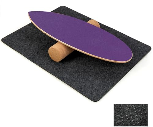 COSTWAY Balansbräda av trä, balansbräda, balanstränare trickboard för hemmet, inklusive korkroll, balanstavla pressad av 8 högkvalitativa trälager (lila)