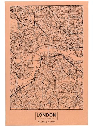 UNUS Mapa de la ciudad de Londres de corcho, 60 x 40 cm, diseño de mapa de la ciudad decorativo de corcho natural con alfileres, decoración de pared para marcar recuerdos, también disponible como mapa