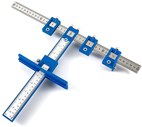 SUNNYNEST Punch Locator Cabinet Hardware Jig, Adjustable Drill Positioning Ruler & Template for Installing Handles, Knobs and Drawer Pulls on Cabinets, Doors & Furniture (Blue)