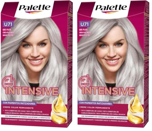 Schwarzkopf Palette Intensive Creme Color - Tono U71 Gris Plata - Coloración Permanente de Cuidado con Aceite de Marula – Perfecta cobertura de canas (Paquete de 2)