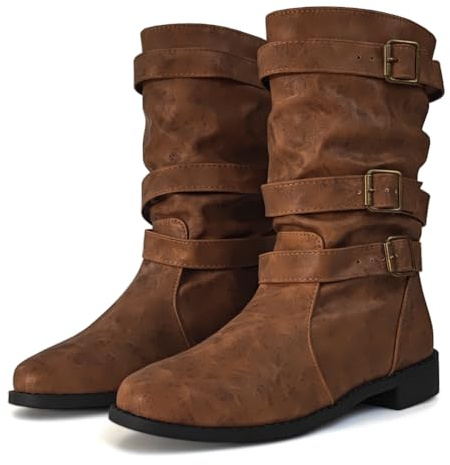 Dernolsea Women Flat Mid Calf Slouch Boots Tan Size 7