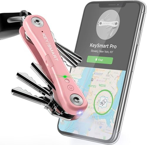KeySmart Pro - Compact Key Holder with LED Light and Tile Smart Technology, Track Your Lost Keys and Phone with Bluetooth (up to 10 Keys, Rose Gold)
