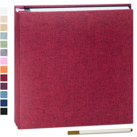 Yopih Photo Album Self Adhesive Book 40 Pages 33x32cm Red | Linen Cover, Scrapbook Album, 4X6 8X10 Photos, Metallic Pen, Save Baby Growth Wedding Travel