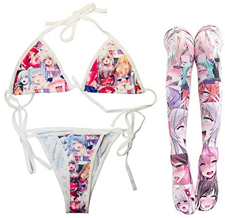 Cute Micro Bikini Japanese Anime Bra and Panty Set Cosplay Thong Bikini Lolita Cartoon Pictures - - One Size