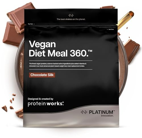 Protein Works | Vegan Diet Meal 360 – PLATINUM Innovation, Protéines Vegan, Shake Sostitutif Repas Dietétique, Supporte Perte de Poids, Vitamines & Minéraux, Thé Vert, Chocolat Onctueux, 16 Repas, 1kg