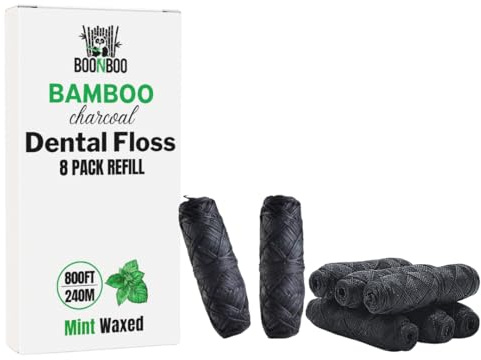 BOONBOO Dental Floss Refill, Charcoal Woven Thread, 8 Pieces, Mint