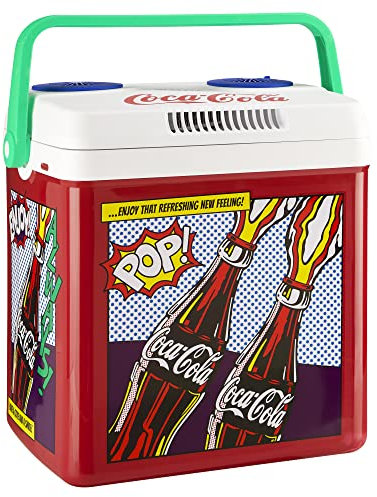 °CUBES Coca-Cola Elektrische Kühlbox I Popart Design I 25 Liter I Auto Kühlbox 12 Volt mit 2 Anschlüssen I für Auto, Strand, Camping & Festival