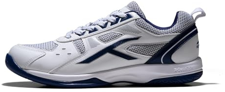 Hundred Raze Unisex Badminton Sport Shoes (Non-Marking) | White-Navy | Size: 8US/7UK/41EU | for Indoor Squash, Table-Tennis, Basketball & Paddle Pickle | Lightweight | X-Cushion, Toe Assist