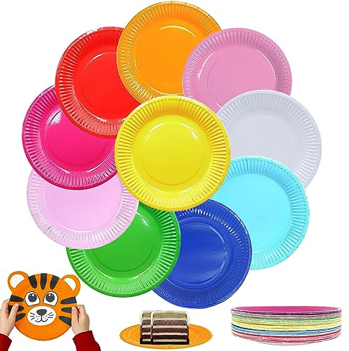 FMKLDENA Piatti Carta Colorati, 100 Pezzi, 7 Pollici Rotondi USA E Getta, Ecologici per Feste, Compleanno, Matrimonio, Fai da Te