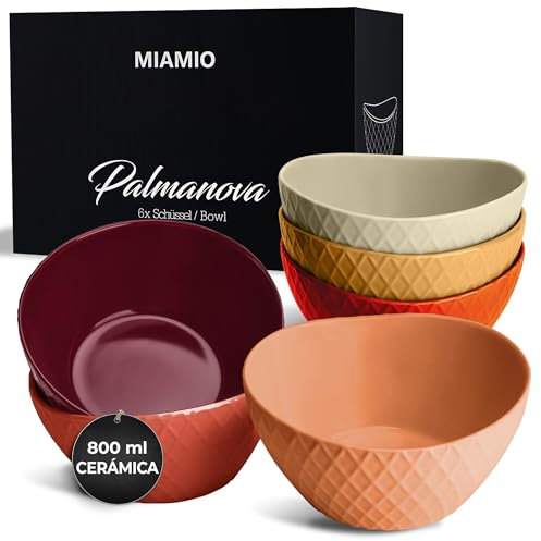 MIAMIO - 6 x 800 ml - Juego de cuencos/Juego de cuencos de cereales - Cuencos modernos mate - Juego de cuencos grandes - Colección Palmanova (Rojo) (MM-117)