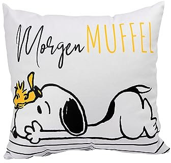 United Labels The Peanuts Snoopy Kissen, Kopfkissen 30x30 cm, Weiß, Sofakissen Morgenmuffel, Dekokissen für Fans