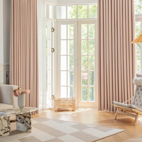 Whoiy Vorhänge Verdunkelung Schlafzimmer Rosa mit Ösen 160 cm Länge, Einfarbig Jacquard Gardinen Chenille 2er Set Fenstergardinen für Wohnzimmer, 160x132 cm
