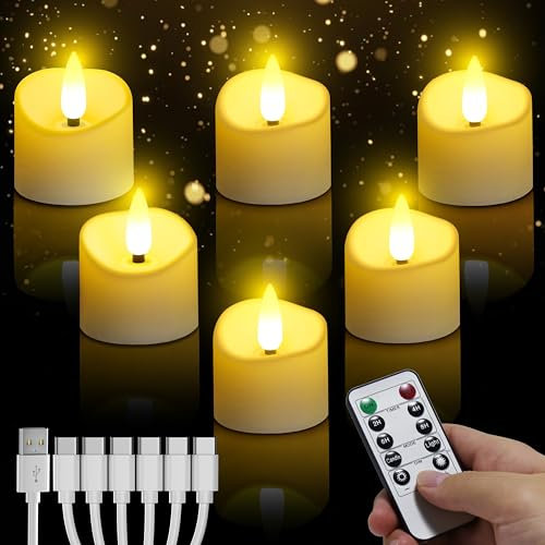 daphomeu Candele LED Ricaricabili Con Telecomando 6 Pezzi, Senza Fiamma, Con Funzione Timer, Simulazione, Candele Elettriche, Per Matrimonio, Festa, Halloween, Natale, Decorazione Della Casa
