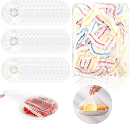 200 Pièces Sacs de Conservation Frais, Film Alimentaire Reutilisable avec Élastique, Film Etirable Elastique en Plastique, Sac de Conservation Alimentaire pour La Conservation Des Aliments