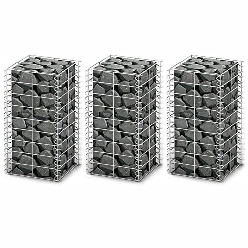 Iiaky Gabion Set 3 pcs Galvanised Wire 25 x 25 x 50 cm,Gabion Wall Mesh Wire Stone Basket Galvanised Iron Stone Basket Outdoor Spiral Planter Retaining Wall