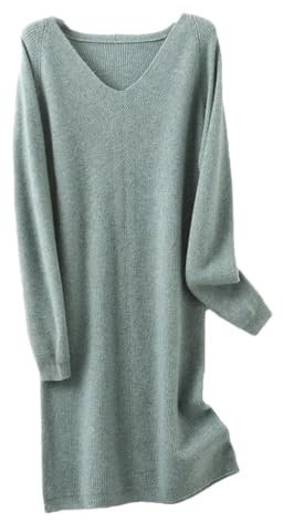 Dvbfufv Robe pull tricotée en laine mérinos pour femme, hiver, automne, col en V, robe pull épaisse longueur genou, 1, XL