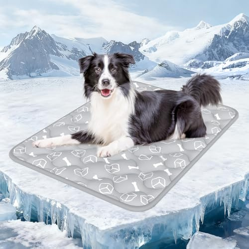 Rywell Dog Cooling Mat 2.0, Elegant Grey, 44*32 Thick & Durable Cooling Mat for Extra Large Dogs, Extended Cooling with Waterproof & Color-Changing Arc-Chill Fiber (Q-Max>0.5), Ideal for Summer