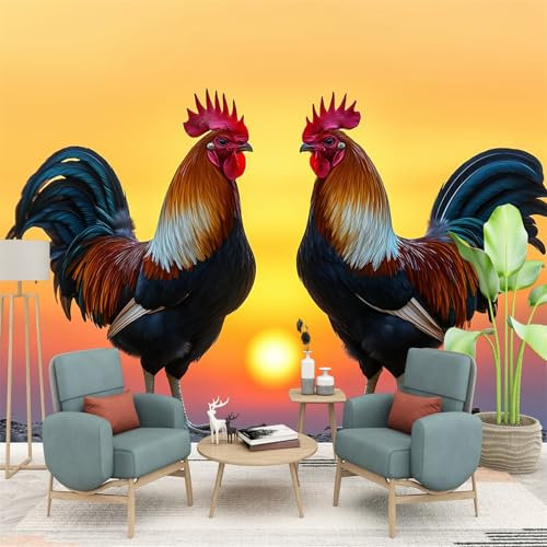 Fotomurales fotográfico impreso Gallos lado a lado Papel pintado fotográfico de tejido no tejido 250 x 175 cm arte fotográfico pared de Amarillo negro pintado de pared imagen de pare