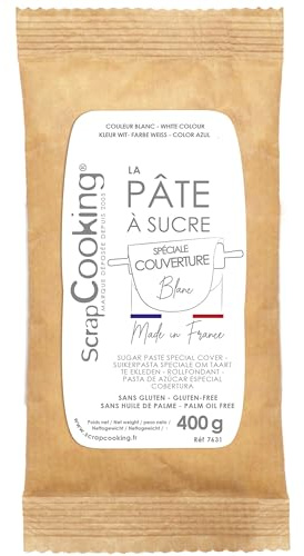 ScrapCooking - Pâte à Sucre de Couverture Blanche 400 g - Pour Recouvrir Gâteaux & Pièces-Montées - Sans Gluten, Sans Huile de Palme - Anniversaire, Mariage, Communion, Noël - Blanc - 7631