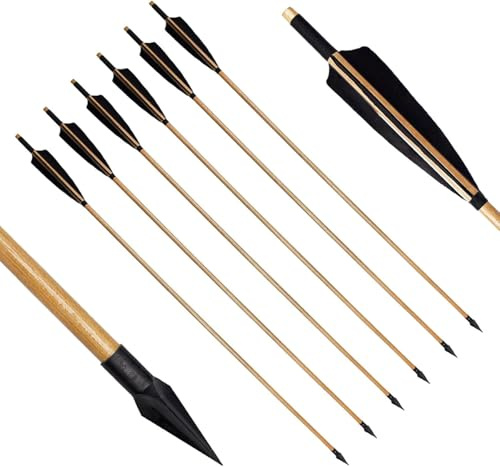 biubiusot 32 Inch Wooden Arrows Archery Traditional 12Pcs Turkey Feather Fletched Handmade Hunting Practice Targeting for Longbow Recurve Bow Traditional Horsebow (6pcs black)
