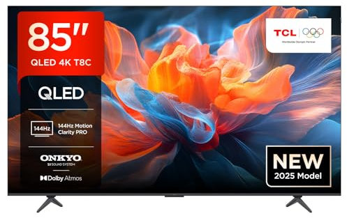 TCL 85T8C-UK 85 4K 144Hz Gaming QLED Onkyo 2.1 Dolby Atmos Google TV with Dolby Vision & HDR 10+ BBC iPlayer (2025 New Model)