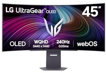 LG UltraGear OLED GX9s SMART Gaming Monitor 45GX90SA-B - WOLED UWQHD 1440p Curved 45 Inch, 240Hz, 0.03ms, HDR 400, webOS AI, Speakers, Wi-Fi, Bluetooth, DP 1.4, HDMI 2.1, USB-C