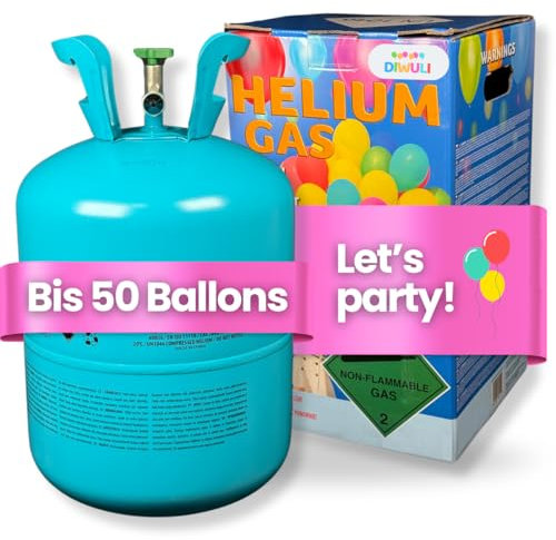 DIWULI Ballongas Helium für 50 Luftballons - Gasflasche für Geburtstag, Hochzeit, Party, befüllt in EU