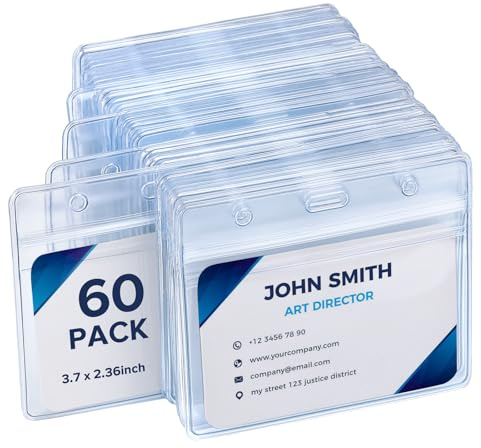 60 Pack Horizontal Badge Holders, Clear Waterproof ID Card Holder