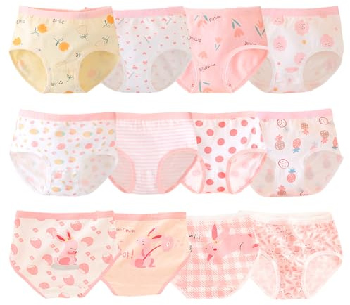 Boletochic 12 Pacchetto Ragazze Biancheria Intima Cotone Ragazze calzonini Pantaloni Morbidi Traspiranti Baby Briefs 2-14 Anni