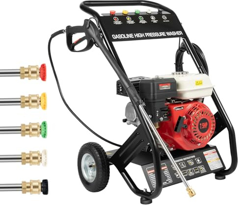 MEHOOSPVN 7,5 HP idropulitrice a benzina a 4 tempi singolo cilindro raffreddato ad aria benzina per casa e auto, leggero sporco su biciclette, recinzioni da giardino, moto con pistola tubo ad alta