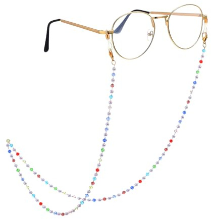 Larrel Eyeglasses Chain for Women, Non-Slip Crystal Eyeglasses Chain, Colorful Glasses Chains with 7 Colors Beaded, Around Neck Eye Glasses Holders for Sunglasses and Reading-Glasses