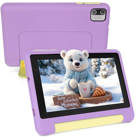 Ainmel Kids Tablet 7 Inch, Android 13 Tablet for Kids, Quad Core, 8GB RAM+64GB ROM (Expand to 128GB), Parental Control, Kids Software Pre-Installed, Wi-Fi, Bluetooth, Type-C (Purple)
