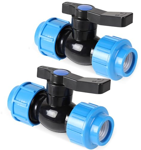SWAWIS 2 Piezas Válvula de Esfera para Tubería de PE Accesorio de PP Fitting Válvula de Cierre para Tubería de PE Racor para Tuberías de Riego de Polietileno, 25 mm