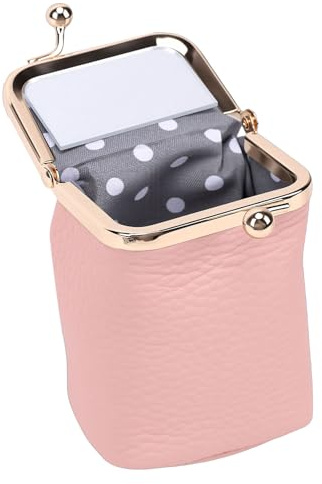 TARSHYRY Soporte para Lápiz Labial con Espejo, Elegante Estuche de Cuero para Lápiz Labial con Cerradura de Metal, Mini Bolsa de Cosméticos, Bolsa para, de Maquillaje, (Pink)