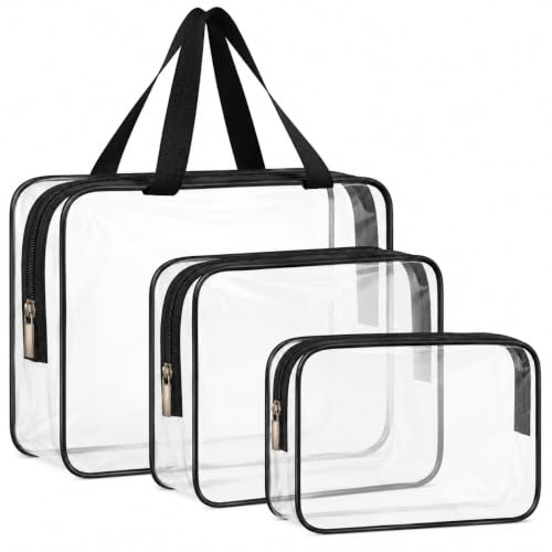 iMaMa Clear Travel Bags, 3 Pack Makeup and Toiletry Organiser Set | Transparent travel bags keep toiletries, Airport Liquid Bag, Waterproof, Makeup Wash Bags, Carry on & Suitcase Organiser
