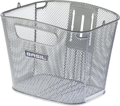 Basil Unisex – Erwachsene Bold Front FM Vorderradkorb, Silber, 28 x 34 x 27 cm