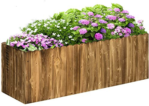 Outsunny 172L Raised Garden Bed, Wooden Rectangle Planter Box, Outdoor Herb Vegetable Flower Pot (120L x 40W x 40H cm)