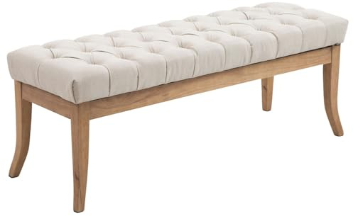 CLP Banquette Ramses en Tissu I Assise avec Coutures Décoratives Banc Design pour Cuisine ou Couloir I Pieds en Bois Antique Clair I Couleur:, Couleur:crème, Taille:120 cm