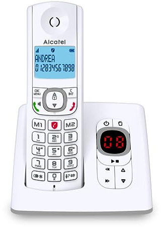 ALCATEL F530 Voice - Schnurloses Festnetztelefon DECT mit Anrufbeantworter - Großes beleuchtetes Display - Freisprechfunktion - Anrufblockierungsfunktion - 2 Direktwahltasten - Weiß/Grau