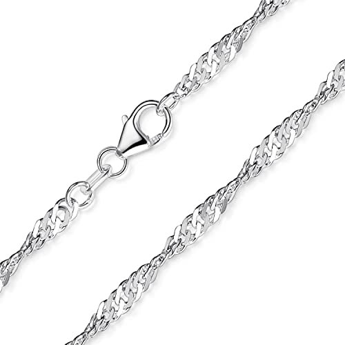 Materia Feine Singapurkette 925 Silber Kette Damen 50cm - 3mm Halskette Frauen flach diamantiert K95-50 cm